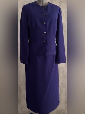 Emily...Women's 2pc Deep Purple Formal Evening ButtonUp Jacket Skirt Suit Sz16